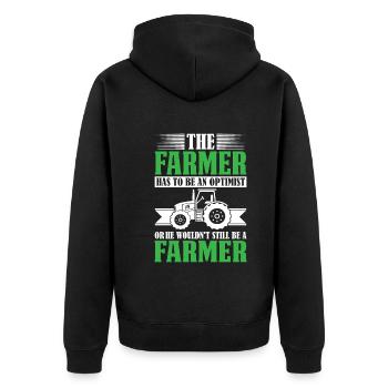 The farmer must be an optimist - farmer - Unisex Premium Organic Zip Hoodie - black - Back - Nico (187cm)