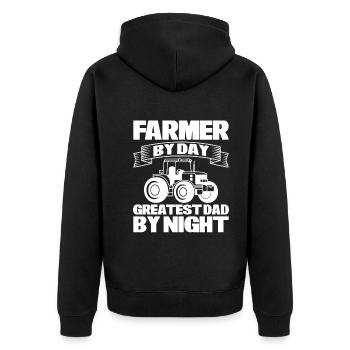 Farmer by day, best father by night - Unisex Premium Organic Zip Hoodie - black - Back - Nico (187cm)