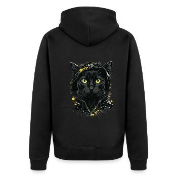 Cat Head Black Cat Bombay Happy Cat Cats - Unisex Premium Organic Zip Hoodie - black - Back - Nico (187cm)