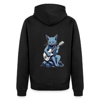 Musiker Russisch Blau Katze Gitarrist Katzen - Unisex Premium Bio Zip Hoodie - Schwarz - Hinten - Nico (187cm)