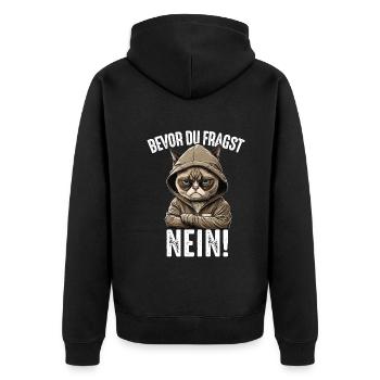 Bevor du fragst NEIN Katzen Spruch Katze - Unisex Premium Bio Zip Hoodie - Schwarz - Hinten - Nico (187cm)
