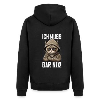 Ich muss gar Nix Mitarbeiter Arbeitskollegen - Unisex Premium Bio Zip Hoodie - Schwarz - Hinten - Nico (187cm)