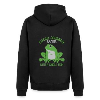 Jede Reise Beginnt Mit Einem Einzigen Hopser! - Unisex Premium Bio Zip Hoodie - Schwarz - Hinten - Nico (187cm)