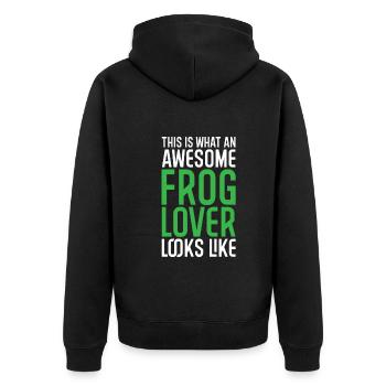 So Sieht Ein Toller Frosch Liebhaber Aus - Unisex Premium Bio Zip Hoodie - Schwarz - Hinten - Nico (187cm)