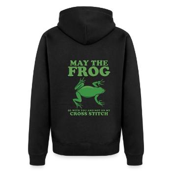 Möge Der Frosch Mit Dir Sein Und Nicht Auf Dem - Unisex Premium Bio Zip Hoodie - Schwarz - Hinten - Nico (187cm)