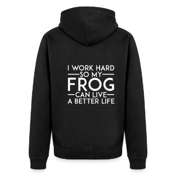 Ich Arbeite Hart Damit Mein Frosch Ein Gutes Leben - Unisex Premium Bio Zip Hoodie - Schwarz - Hinten - Nico (187cm)