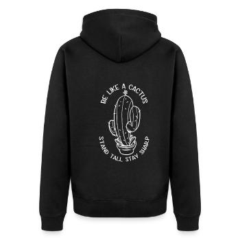 Be like a cactus, stand tall, stay sharp - Unisex Premium Organic Zip Hoodie - black - Back - Nico (187cm)