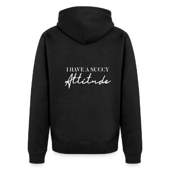 Ich Habe Eine Erfolgreiche Einstellung - Unisex Premium Bio Zip Hoodie - Schwarz - Hinten - Nico (187cm)