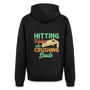 Punching holes and crushing souls - Unisex Premium Organic Zip Hoodie - black - Back - Nico (187cm)