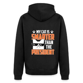 Meine Katze Ist Schlauer Als Der Präsident - Unisex Premium Bio Zip Hoodie - Schwarz - Hinten - Nico (187cm)