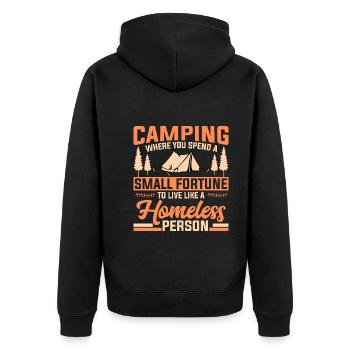 Camping where you have a small fortune to live on - Unisex Premium Organic Zip Hoodie - black - Back - Nico (187cm)