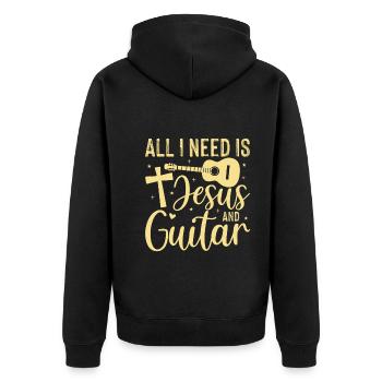 Alles Was Ich Brauche Ist Jesus Und Eine Gitarre - Unisex Premium Bio Zip Hoodie - Schwarz - Hinten - Nico (187cm)