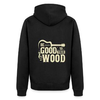 Sei gut zu deinem Holz - Unisex Premium Bio Zip Hoodie - Schwarz - Hinten - Nico (187cm)