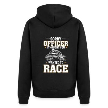 Sorry Officer, I thought we were racing - Unisex Premium Organic Zip Hoodie - black - Back - Nico (187cm)