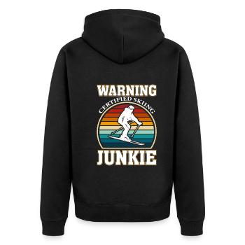 Warnung Zertifizierter Ski Junkie - Unisex Premium Bio Zip Hoodie - Schwarz - Hinten - Nico (187cm)