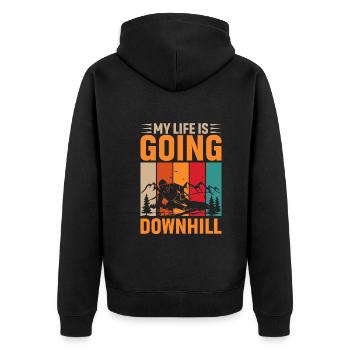 Mit Meinem Leben Geht Es Bergab - Ski - Unisex Premium Bio Zip Hoodie - Schwarz - Hinten - Nico (187cm)