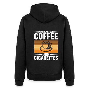 My breakfast: coffee and cigarettes - Unisex Premium Organic Zip Hoodie - black - Back - Nico (187cm)