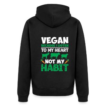 Vegan because I listen to my heart - Unisex Premium Organic Zip Hoodie - black - Back - Nico (187cm)