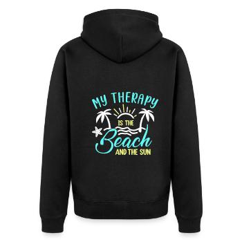 Meine Therapie Ist Der Strand Und Die Sonne - Unisex Premium Bio Zip Hoodie - Schwarz - Hinten - Nico (187cm)