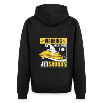 Warnung: Hier Kommt Der Jetsaurus - Unisex Premium Bio Zip Hoodie - Schwarz - Hinten - Nico (187cm)