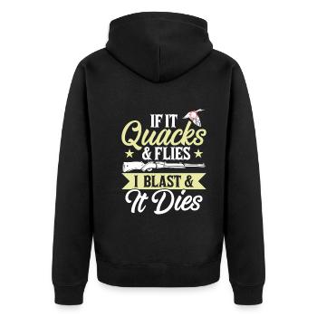 Wenn Es Quakt Und Fliegt Sprenge Ich Und Es Stirbt - Unisex Premium Bio Zip Hoodie - Schwarz - Hinten - Nico (187cm)