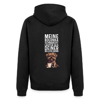 Meine Bolonka schnarcht lauter - Bolonka Zwetna - Unisex Premium Bio Zip Hoodie - Schwarz - Hinten - Nico (187cm)