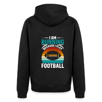 Ich Laufe Weil Ich Fußball Spiele - Unisex Premium Bio Zip Hoodie - Schwarz - Hinten - Nico (187cm)