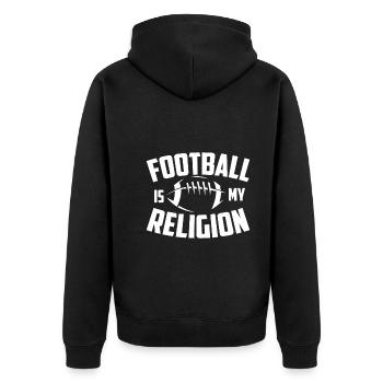 American Football Ist Meine Religion - Unisex Premium Bio Zip Hoodie - Schwarz - Hinten - Nico (187cm)