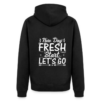 Neuer Tag Neuer Anfang Los Geht's - Unisex Premium Bio Zip Hoodie - Schwarz - Hinten - Nico (187cm)
