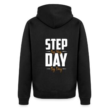 Step by step, day by day, - Unisex Premium Organic Zip Hoodie - black - Back - Nico (187cm)