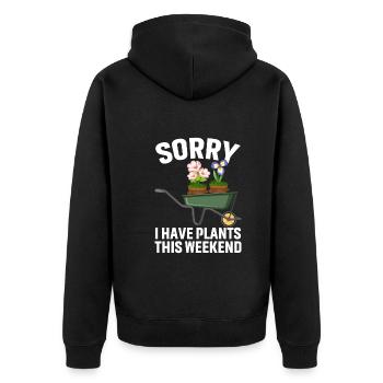 Tut Mir Leid Das Ich Dieses Wochenende Pflanzen - Unisex Premium Bio Zip Hoodie - Schwarz - Hinten - Nico (187cm)
