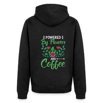 Powered by Blumen Und Kaffee - Unisex Premium Bio Zip Hoodie - Schwarz - Hinten - Nico (187cm)