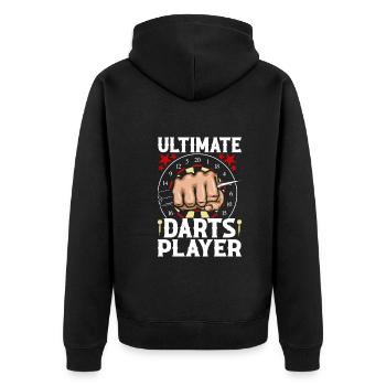 Ultimativer Dartspieler - Unisex Premium Bio Zip Hoodie - Schwarz - Hinten - Nico (187cm)