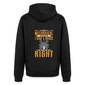 Ich Bin Maschinenbauingenieur Ich Streite Nicht - Unisex Premium Bio Zip Hoodie - Schwarz - Hinten - Nico (187cm)