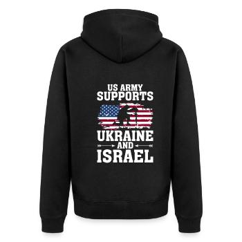 L’armée américaine soutient l’Ukraine et Israël - Veste à capuche bio Premium Unisexe - noir - Dos - Nico (187cm)
