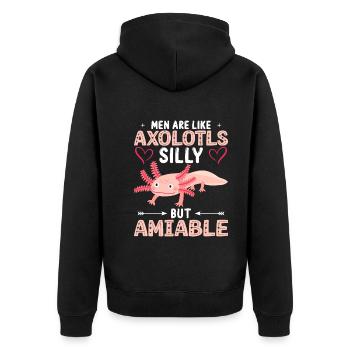 Männer Sind Wie Axolotls - Dumm Aber Liebenswert - Unisex Premium Bio Zip Hoodie - Schwarz - Hinten - Nico (187cm)