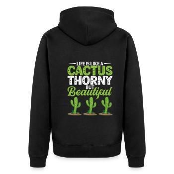 Das Leben Ist Wie Ein Kaktus Stachelig Aber Schön - Unisex Premium Bio Zip Hoodie - Schwarz - Hinten - Nico (187cm)