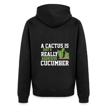 Ein Kaktus Ist Nur Eine Wirklich Aggressive Gurke - Unisex Premium Bio Zip Hoodie - Schwarz - Hinten - Nico (187cm)
