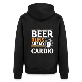 Bierläufe Sind Mein Kardiotraining - Unisex Premium Bio Zip Hoodie - Schwarz - Hinten - Nico (187cm)