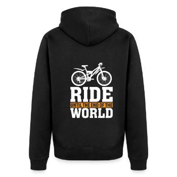 Cycling to the end of the world - Unisex Premium Organic Zip Hoodie - black - Back - Nico (187cm)