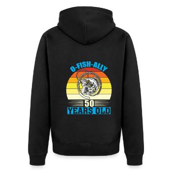 O-Fish-Ally 50 years old - Unisex Premium Organic Zip Hoodie - black - Back - Nico (187cm)