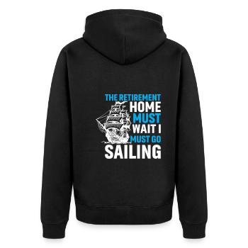 Die Heimkehr Muss Warten Ich Muss Segeln Gehen - Unisex Premium Bio Zip Hoodie - Schwarz - Hinten - Nico (187cm)