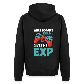 Was Mich Nicht Umbringt, Gibt Mir Exp - Unisex Premium Bio Zip Hoodie - Schwarz - Hinten - Nico (187cm)