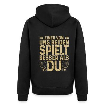 Einer von uns spielt besser als Du, Ping Pong - Unisex Premium Bio Zip Hoodie - Schwarz - Hinten - Nico (187cm)