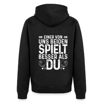 Einer von uns spielt besser als Du, Ping Pong - Unisex Premium Bio Zip Hoodie - Schwarz - Hinten - Nico (187cm)