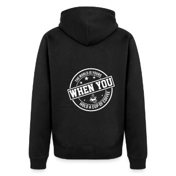 Le monde est à vous quand vous prenez une tasse de café - Veste à capuche bio Premium Unisexe - noir - Dos - Nico (187cm)