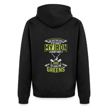 Mein Arzt Sagt, Ich Soll Jeden Tag Mein Eisen Nehm - Unisex Premium Bio Zip Hoodie - Schwarz - Hinten - Nico (187cm)