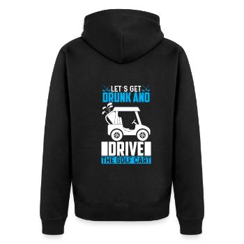 Betrinken Wir Uns Und Fahren Mit Dem Golfwagen - Unisex Premium Bio Zip Hoodie - Schwarz - Hinten - Nico (187cm)
