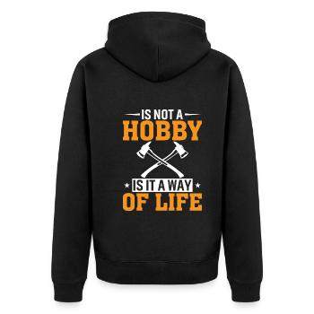 Ist Kein Hobby Sondern Eine Lebenseinstellung - Unisex Premium Bio Zip Hoodie - Schwarz - Hinten - Nico (187cm)