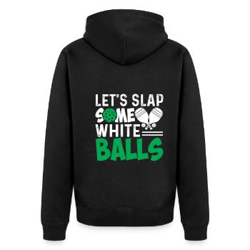Lasst Uns Ein Paar Weiße Bälle Klatschen - Unisex Premium Bio Zip Hoodie - Schwarz - Hinten - Nico (187cm)